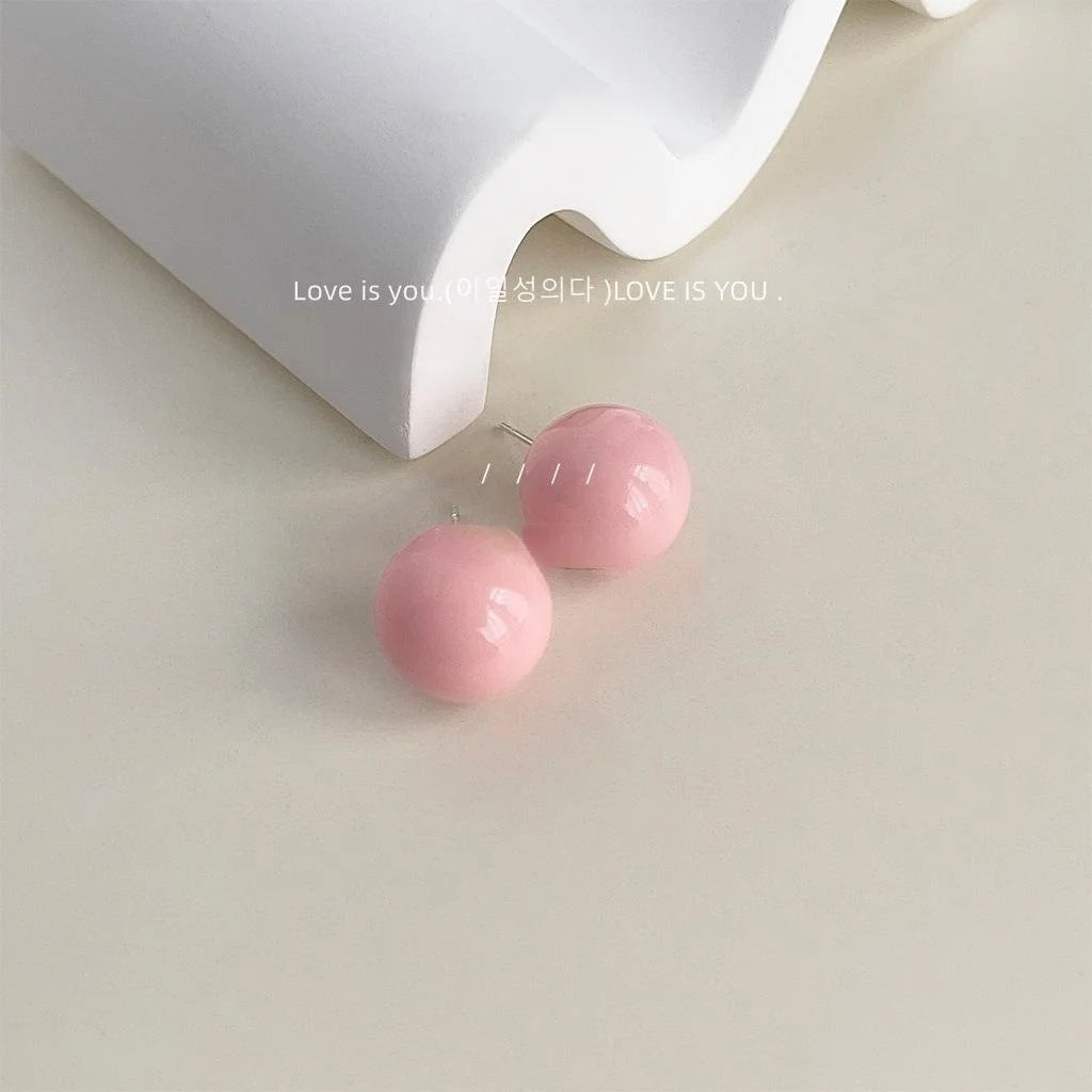 Dopamine Colorful Resin Ball Stud Earrings Macaron Round Geometric Cute Sweet Jewelry
