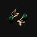 Vintage Green Agate Bead Spiral Disc Alloy Stud & Clip On No Piercing Chinese Style Drop Earrings