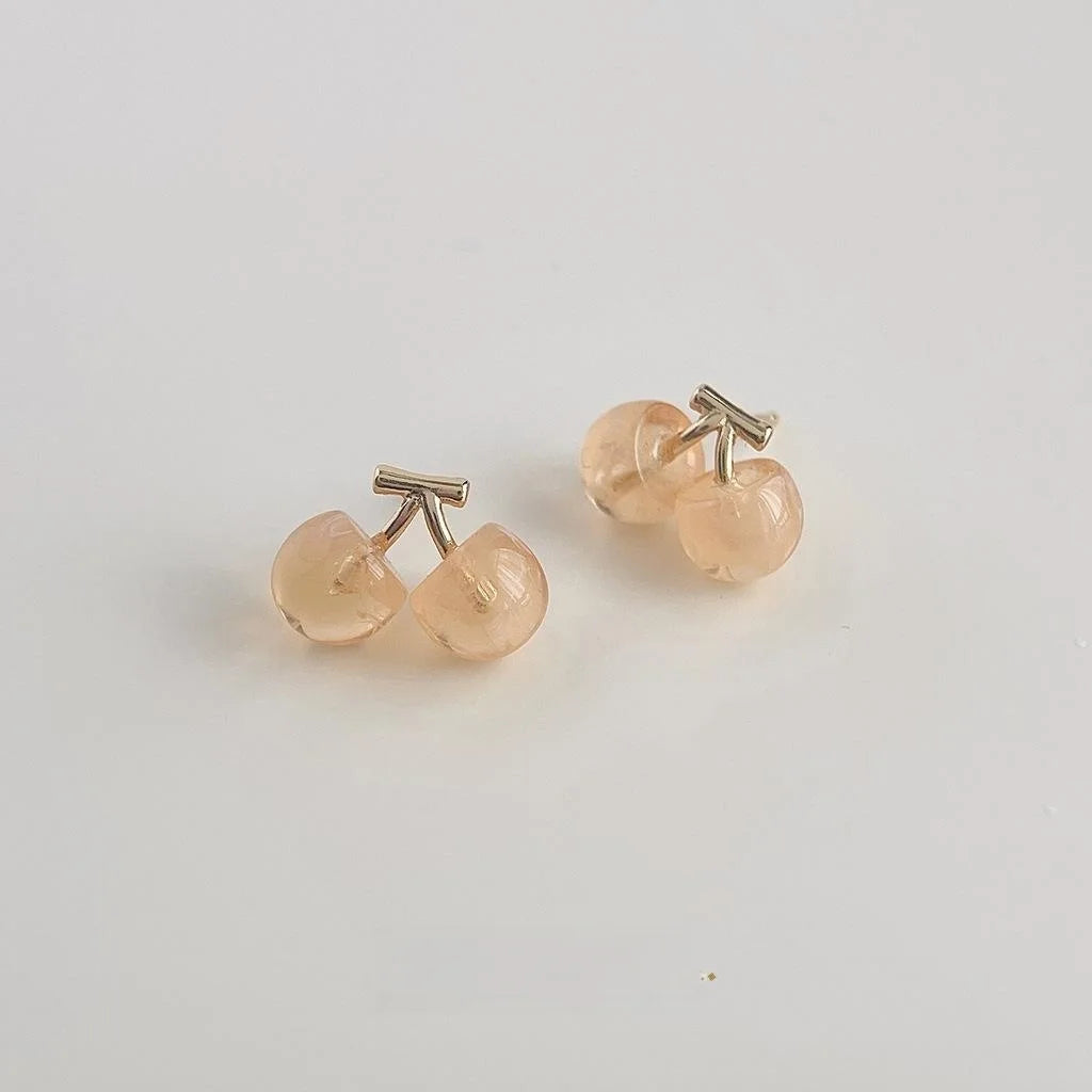 Sweet Cherry Stud Earrings 14K Plated Copper Resin Fruit Design Summer Cute Jewelry