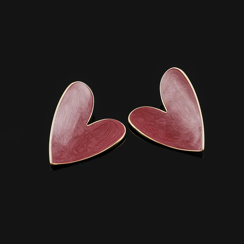 Vintage Dark Red Enamel Heart Alloy Elegant Statement Stud & Clip On No Piercing Fashion Earrings