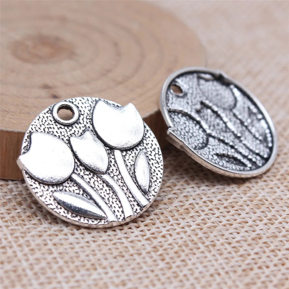 25x25mm 2.7g Multicolor Zinc Alloy Tulip Flower Charm Pendant for DIY Necklace Bracelet Making