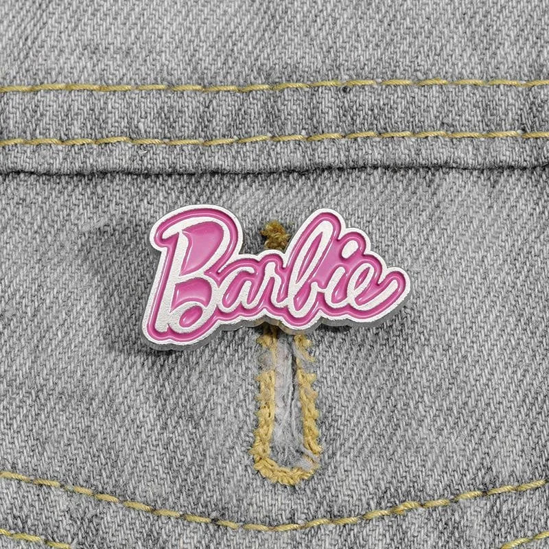 Cute Pink Script Letter Enamel Alloy Brooch, Movie Cartoon Style Metal Lapel Pin Corsage Suit Accessory Gift
