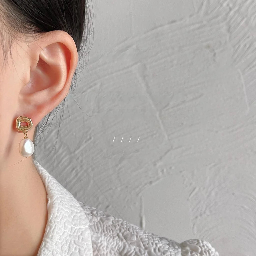 Baroque Irregular Freshwater Pearl Stud Earrings 14K Gold Plated Handmade Jewelry