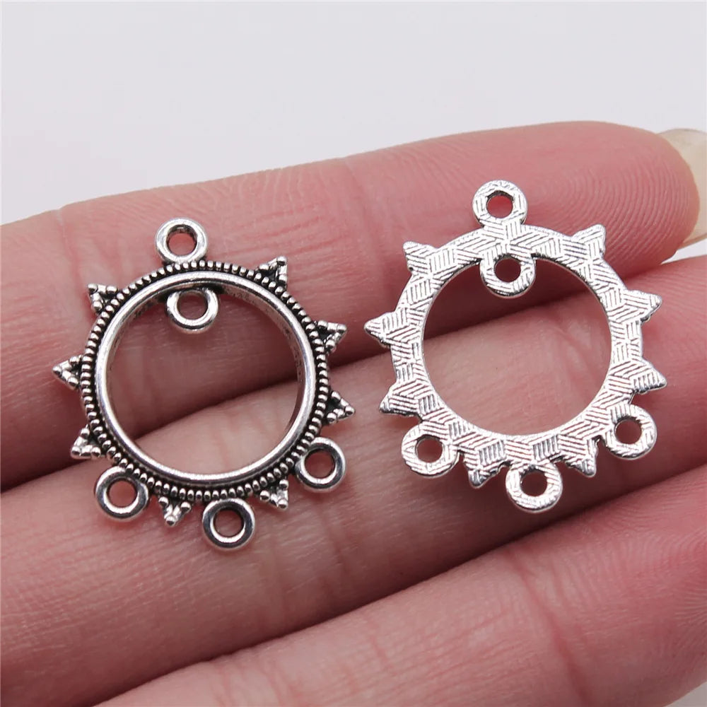 22x26mm 1.4g Antique Silver Zinc Alloy Hollow Pendant Earring Connector Charms for DIY Earrings