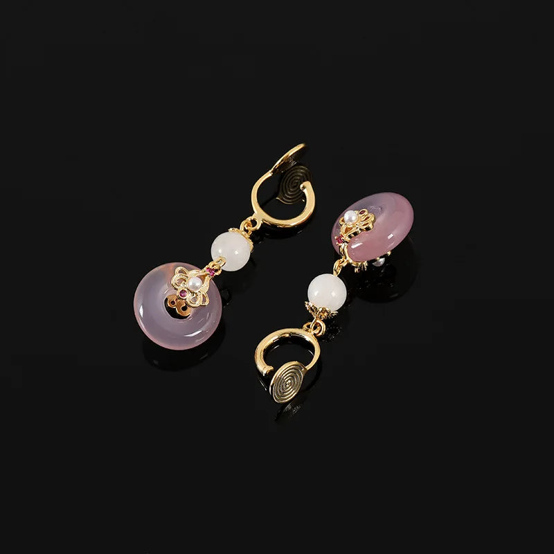 Elegant Pink Donut Peace Buckle Alloy Pearl Drop Stud & Clip On No Piercing Vintage Earrings