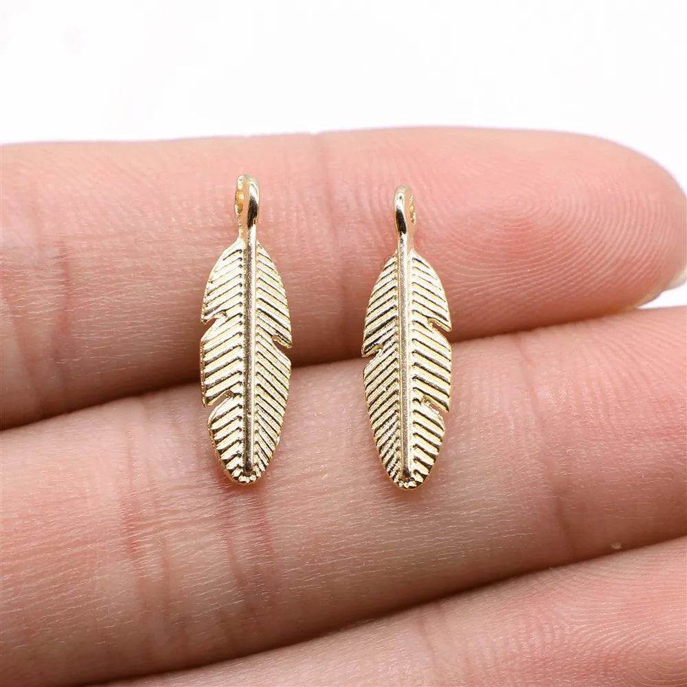20x6mm 0.6g Multicolor Zinc Alloy Feather Charm Pendant for Necklace Bracelet Earring Making
