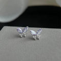 Sweet Purple Zircon Butterfly Stud Earrings Silver Plated Copper Light Luxury Jewelry