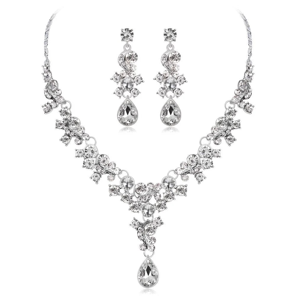 Luxury Red Crystal Rhinestone Necklace And Earrings Jewelry Set, Elegant Bridal Jewelry For Wedding Banquet