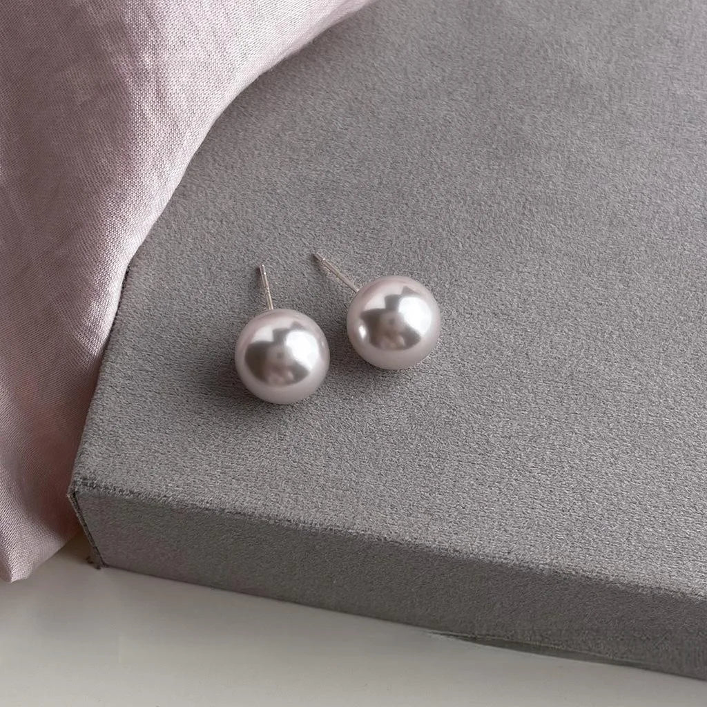 High Quality Rose Glass Pearl Geometric Round Stud Earrings For Women Chic Commuter Jewelry