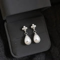 High-End Creative Pearl Teardrop Geometric Copper Drop Earrings With Silver Plated Pins