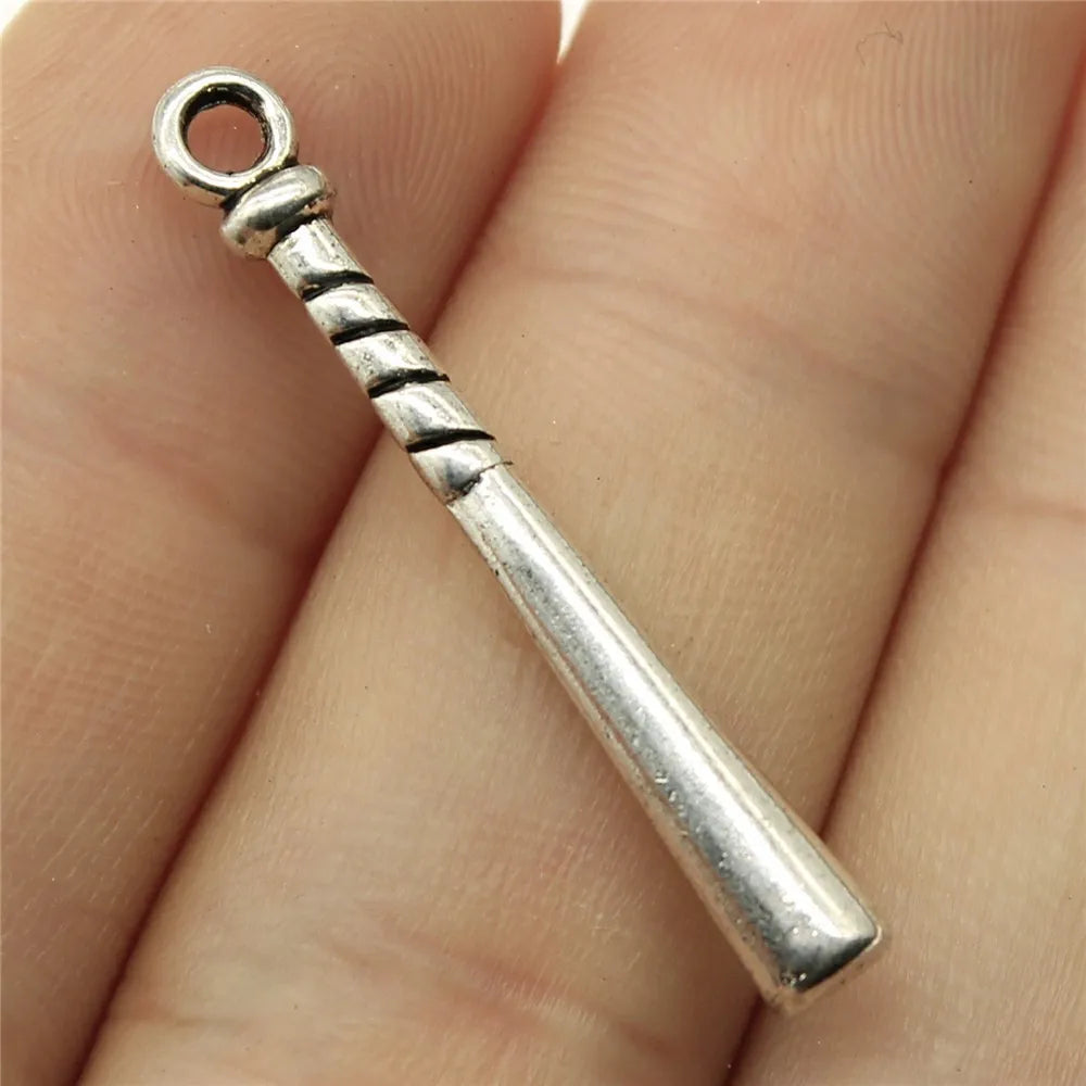 35x5mm 1.6g Antique Silver Zinc Alloy Baseball Bat Charm Pendant for DIY Sports Jewelry Making