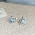 Sweet Blue Enamel Starfish Stud Earrings Silver Plated Copper Ocean Designer Jewelry