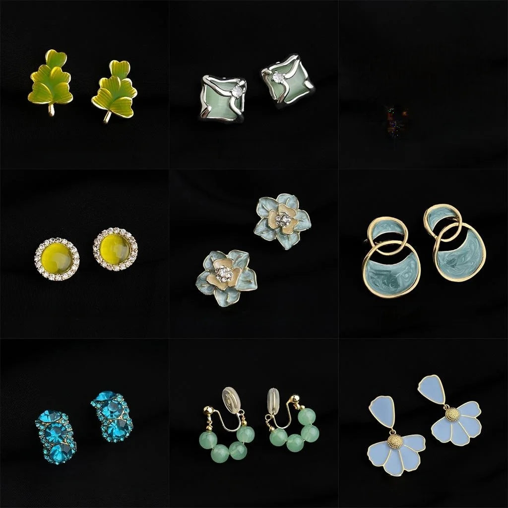 18K Gold Plated Copper Enamel Flower Clip On Drop Earrings No Piercing Sweet Jewelry