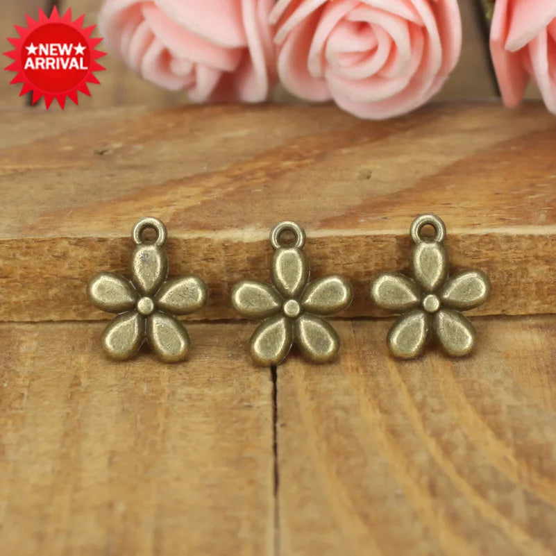 11MM Antique Silver Zinc Alloy Five Petal Flower Charm Pendant for DIY Necklace Bracelet Jewelry Making