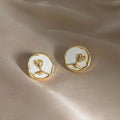 French 3D Rose Flower Copper Stud Earrings Light Luxury Versatile Round Floral Jewelry