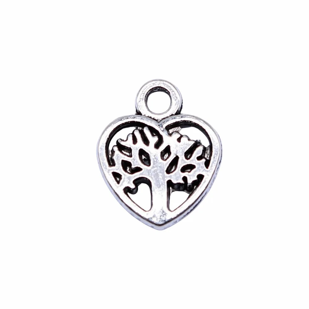 12x10mm 0.55g Antique Silver Zinc Alloy Heart Tree of Life Charm Pendant for DIY Jewelry Making