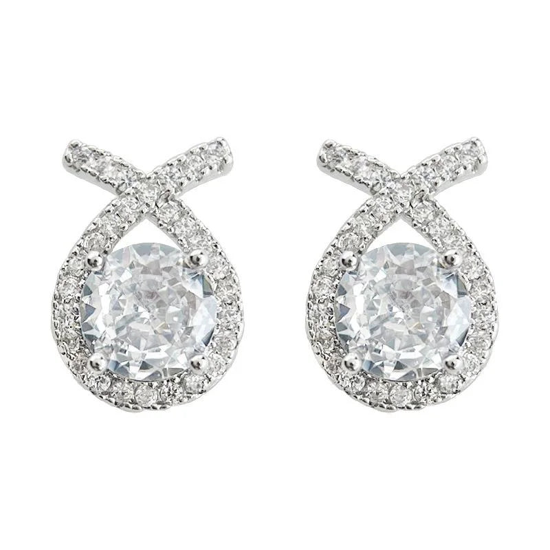 Sparkling Micro Pave Zircon Copper Geometric Cross Stud Earrings