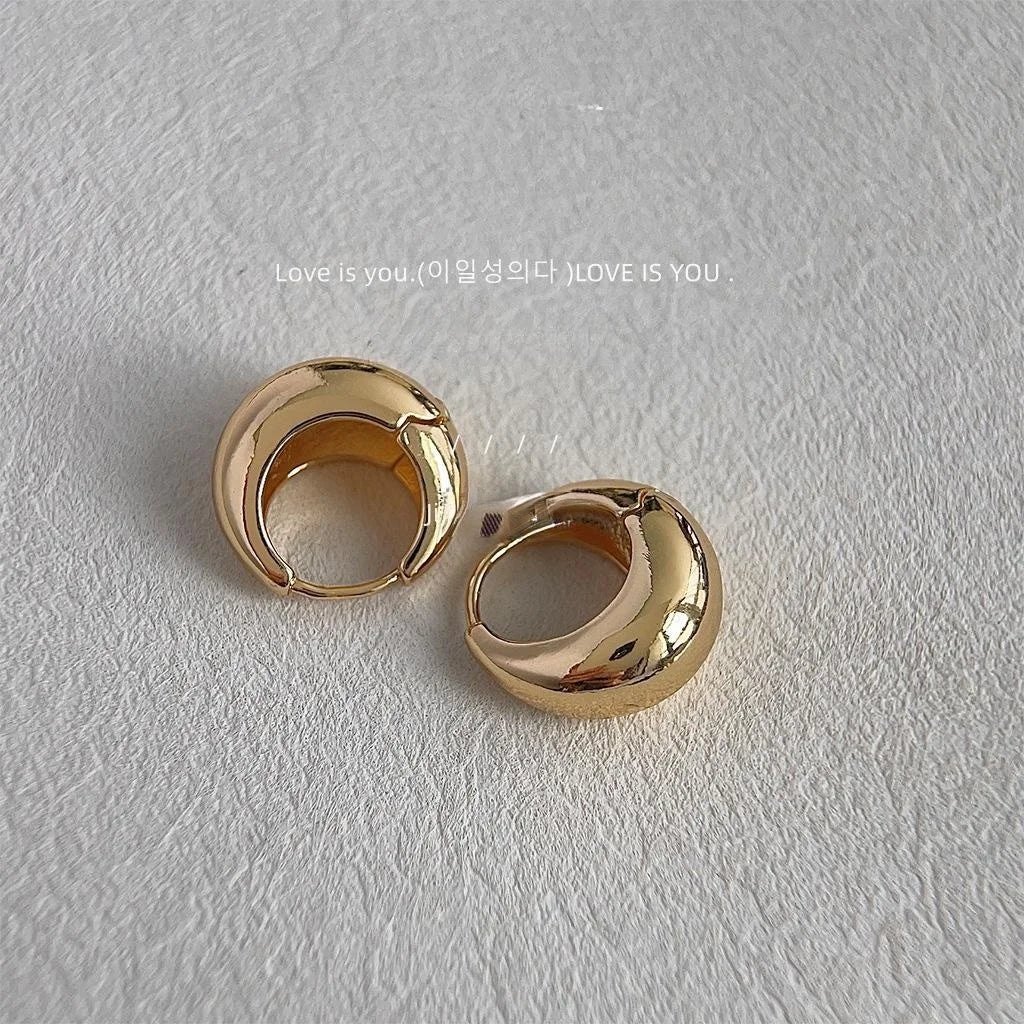 14K Electroplated Copper Oval Stud Earrings Minimalist Smooth Geometric Light Luxury Office Jewelry