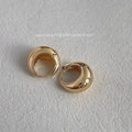 14K Electroplated Copper Oval Stud Earrings Minimalist Smooth Geometric Light Luxury Office Jewelry