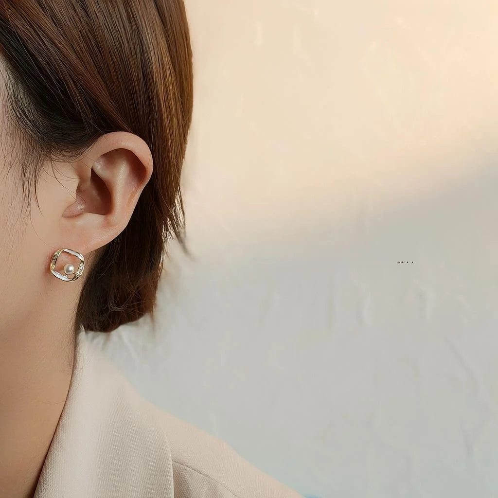 Minimalist 14K Gold Plated Copper Square Hollow Zircon Enamel Drop Earrings