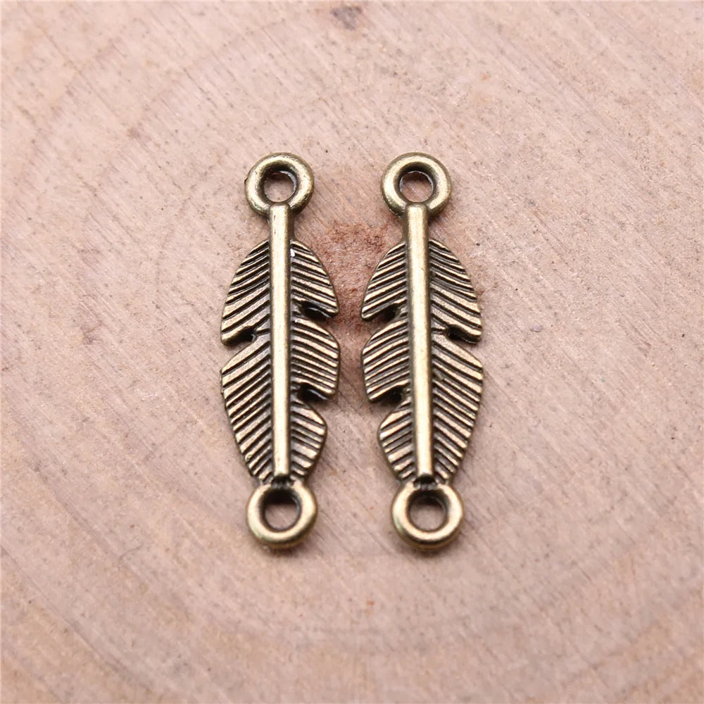 6x22mm 0.6g Multicolor Zinc Alloy Feather Connector Charm for DIY Bracelet Necklace Jewelry Making