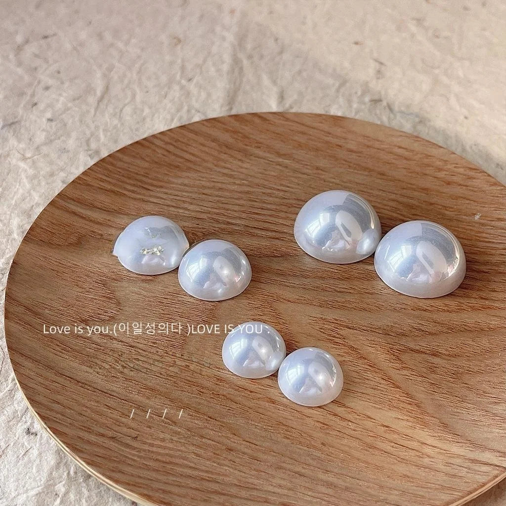 Silver Plated Half Round Faux Pearl Stud Earrings Geometric Fresh Fashion Jewelry