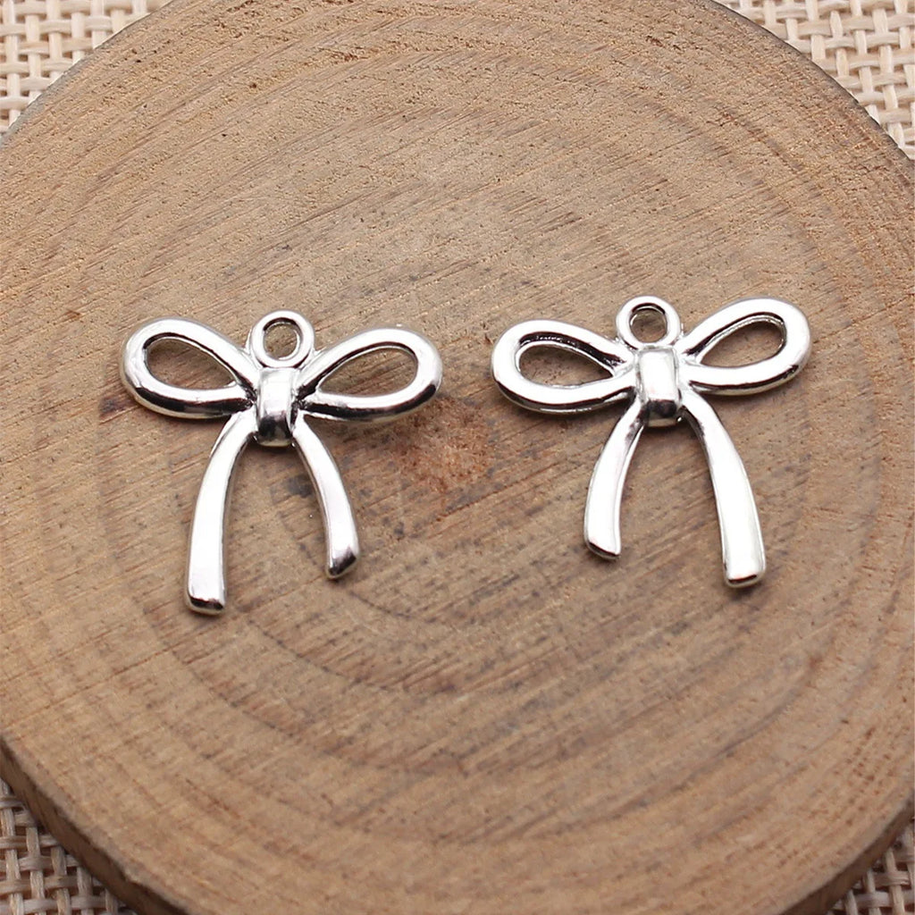 18x18mm 0.83g White K Color Zinc Alloy Bowknot Butterfly Charm Pendant for DIY Bracelet Necklace Making