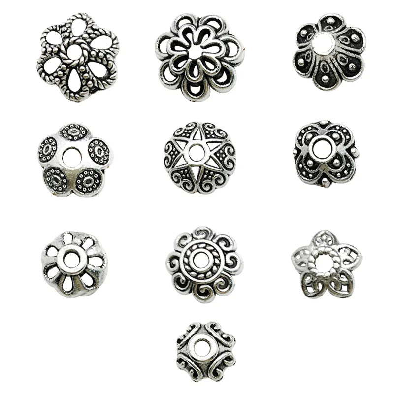 Antique Silver Zinc Alloy Flower Bead Caps Spacer Beads for DIY Bracelet Jewelry Making