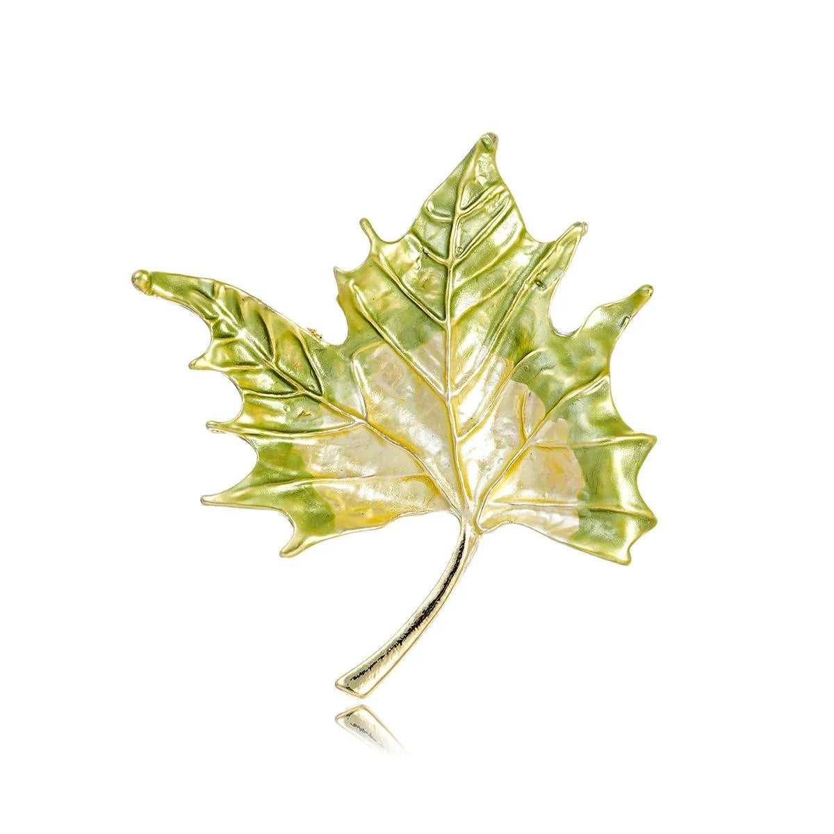Elegant Green Enamel Maple Leaf Brooch, Gold Tone Autumn Leaf Lapel Pin Corsage Suit Accessory Gift