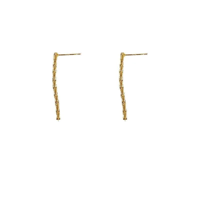 14K Plated Copper Long Tassel Chain Stud Earrings For Women Minimalist Korean Style