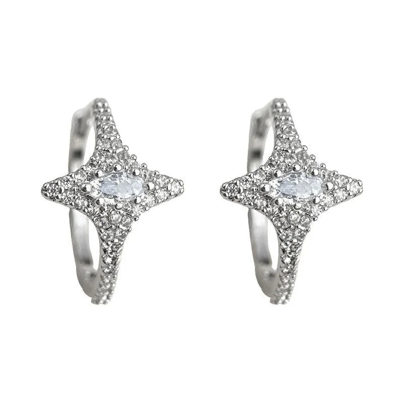 Micro Pave Zircon Star Stud Earrings Copper Minimalist Chic Commuter Fashion Jewelry