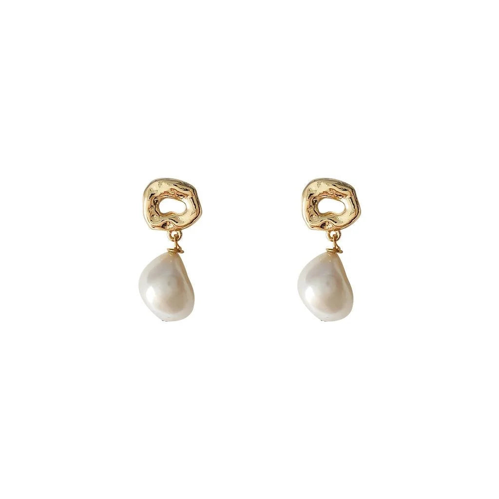 Baroque Irregular Freshwater Pearl Stud Earrings 14K Gold Plated Handmade Jewelry
