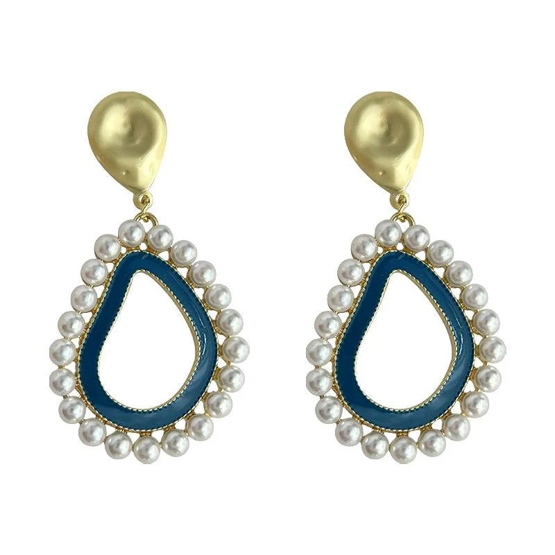 Vintage 14K Gold Plated Irregular Hollow Teardrop Drop Earrings With Glossy Pearl Statement Style