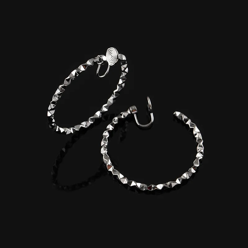 Elegant Gold Alloy Faceted Circle Hoop Stud & Clip On No Piercing Spiral Disc Fashion Earrings