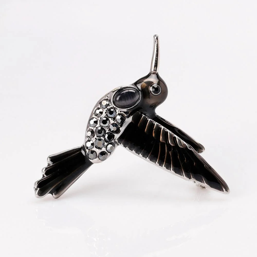 Elegant Enamel Hummingbird Brooch With Rhinestone Alloy Bird Lapel Pin Corsage For Women Suit Accessory Gift