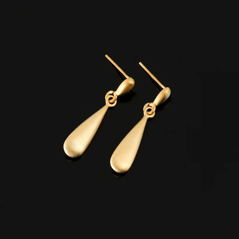 Elegant Brushed Gold Alloy Long Teardrop Spiral Disc Stud & Clip On No Piercing Geometric Drop Earrings