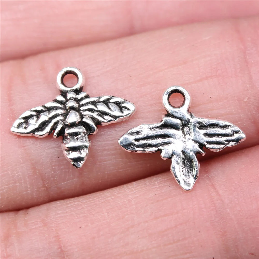 13x15mm 0.5g Antique Silver Zinc Alloy Bee Charm Pendant for DIY Necklace Bracelet Jewelry Making