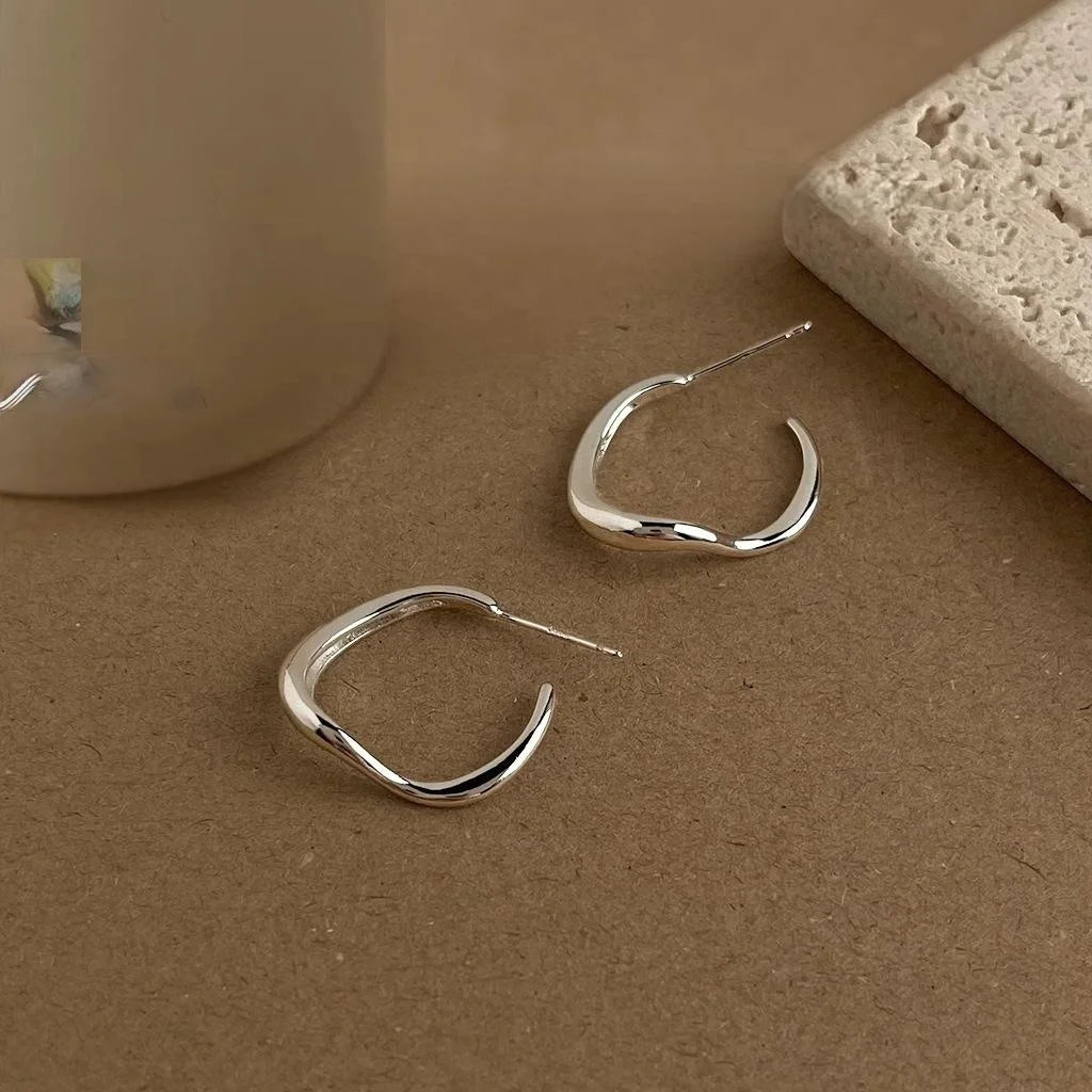 Casual Geometric C-Shaped Hoop Earrings For Women, Copper Round Irregular Ear Jewelry