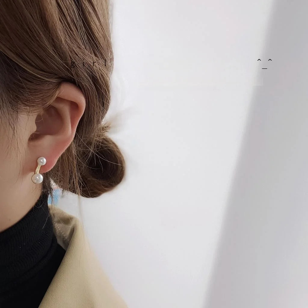 Convertible Faux Pearl Drop Earrings, French Minimalist Round Geometric Elegant Office Jewelry