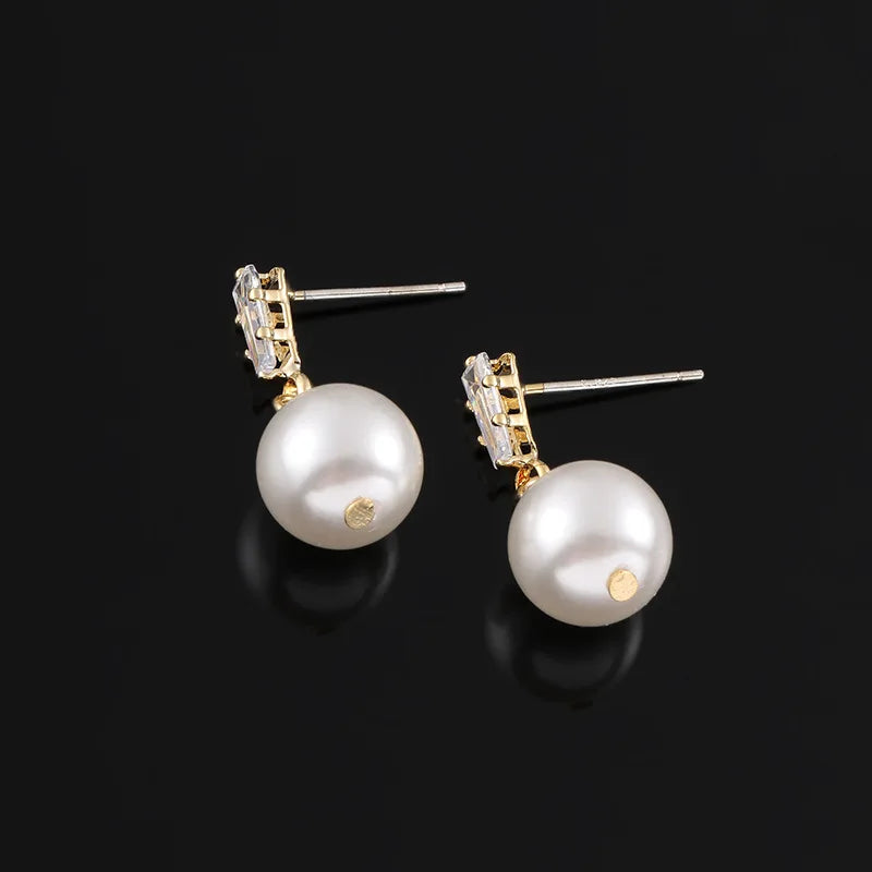 Elegant Pearl Drop Stud & Clip On No Piercing Zircon Crystal Gold Alloy Spiral Dangle Earrings