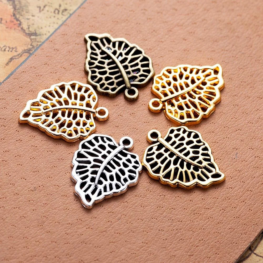 23x18MM Zinc Alloy Leaf Hollow Charm Pendant for DIY Necklace Bracelet Jewelry Making