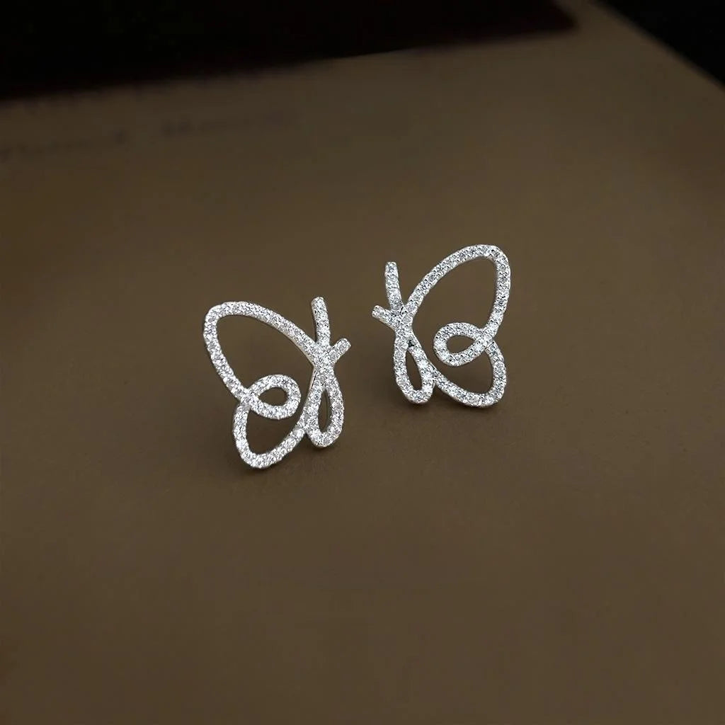 Original Design Micro Pave Zircon Hollow Butterfly Stud Earrings Sweet Niche Copper Jewelry