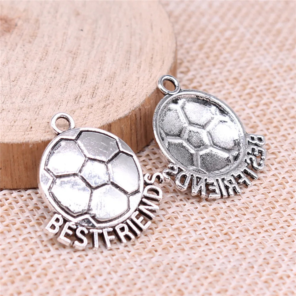 24x22mm 1.93g Antique Silver Zinc Alloy Best Friends Football Charm Pendant for DIY Sports Jewelry