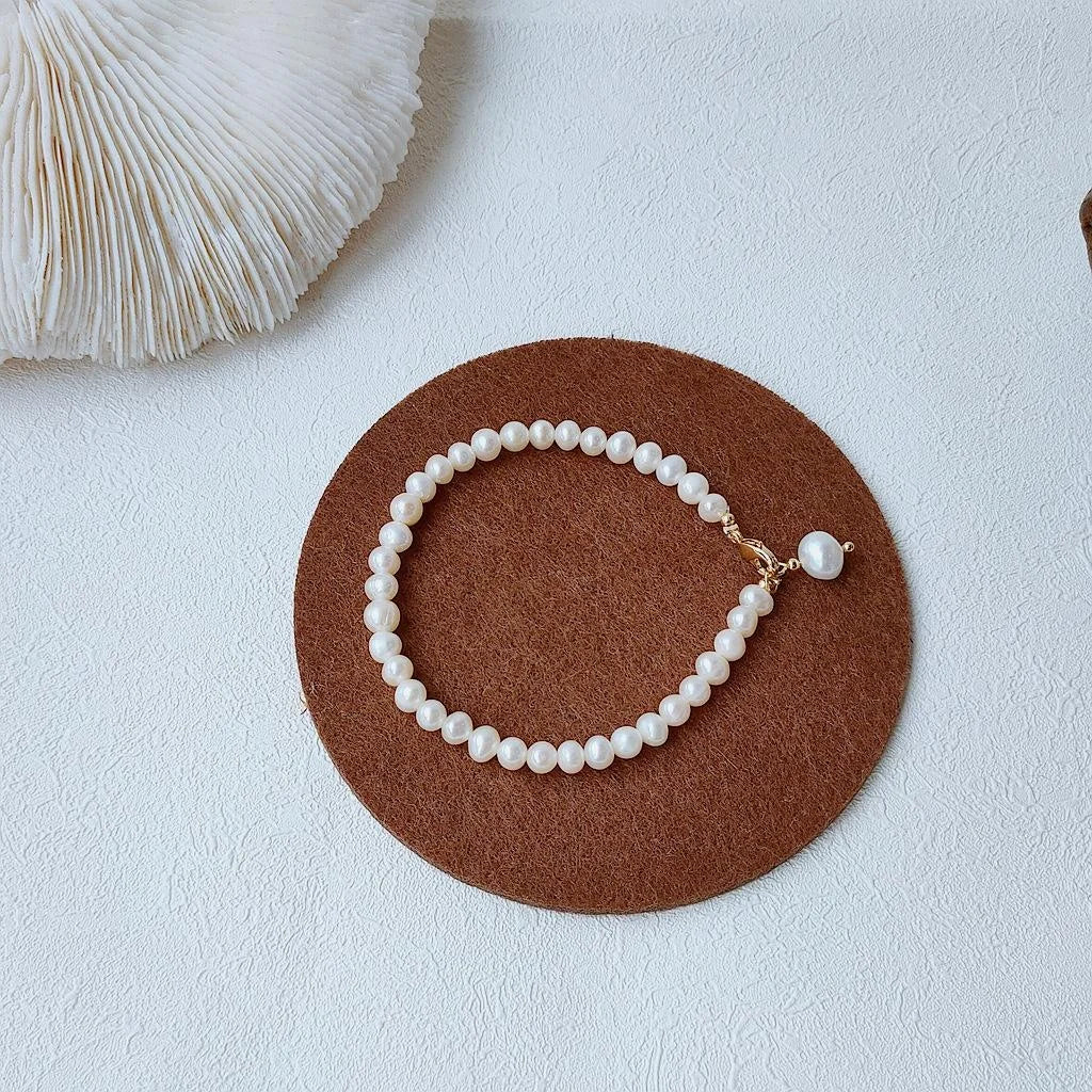 French Vintage Natural Freshwater Pearl 14K Gold Plated Geometric Bracelet For Women