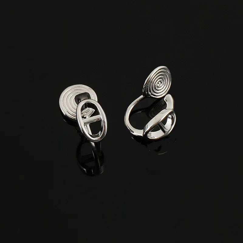 Elegant Silver Alloy Spiral Circle Hoop Stud & Clip On No Piercing Geometric Commuter Earrings