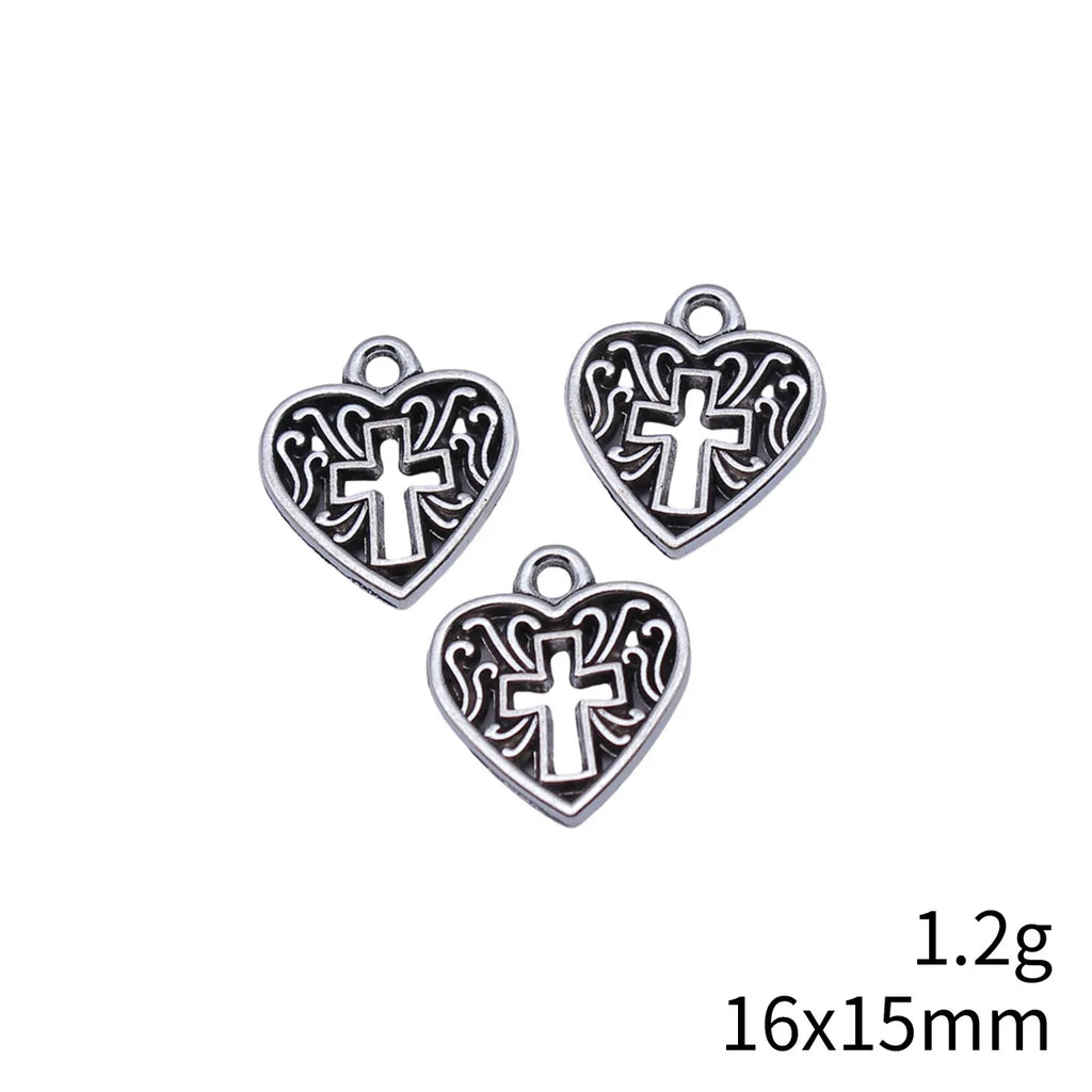 16x15mm 1.2g Antique Silver Zinc Alloy Cross Heart Charm Pendant for DIY Bracelet Necklace Jewelry