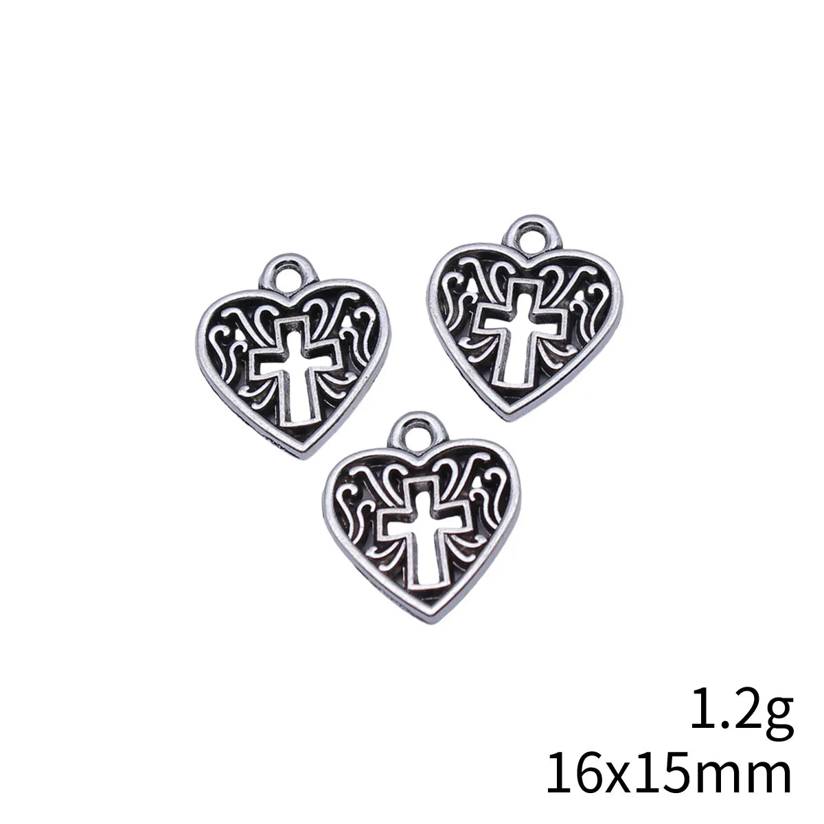 16x15mm 1.2g Antique Silver Zinc Alloy Cross Heart Charm Pendant for DIY Bracelet Necklace Jewelry