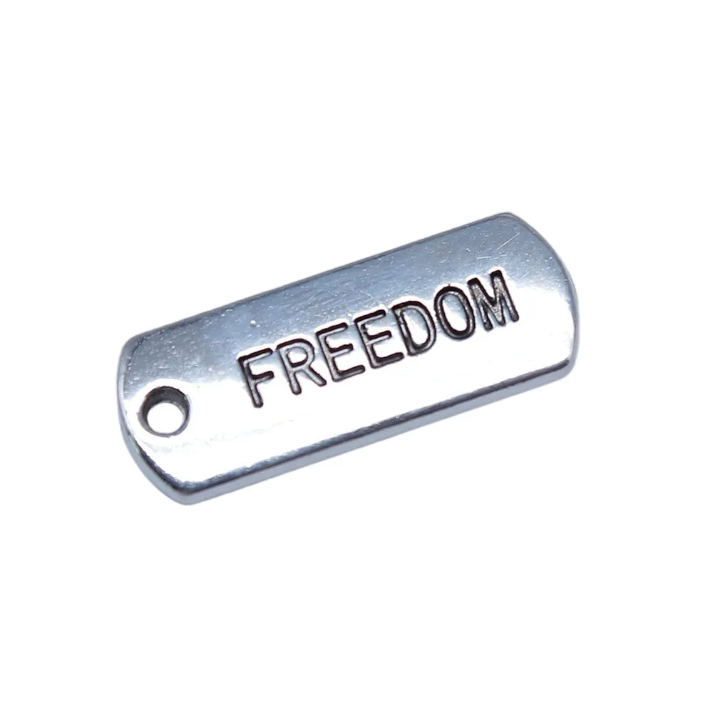8x21mm 1.9g Antique Silver Zinc Alloy FREEDOM Tag Charm Pendant for DIY Bracelet Necklace Making