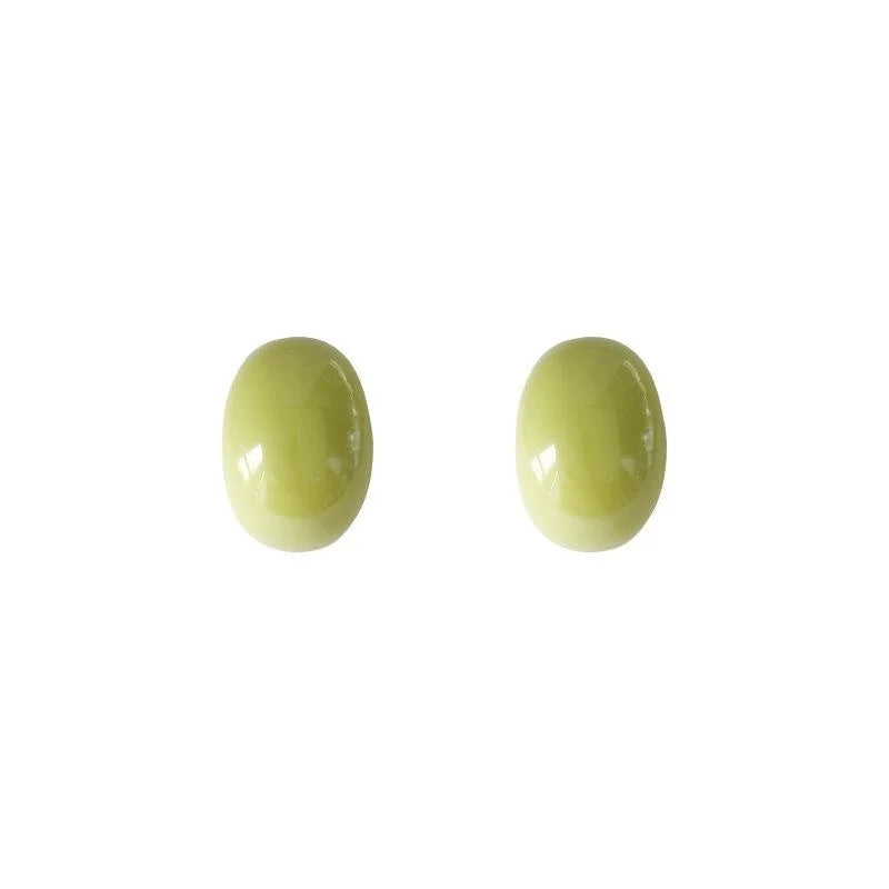 Avocado Green Resin Oval Stud Earrings With Silver Plated Pins Minimalist Summer Jewelry