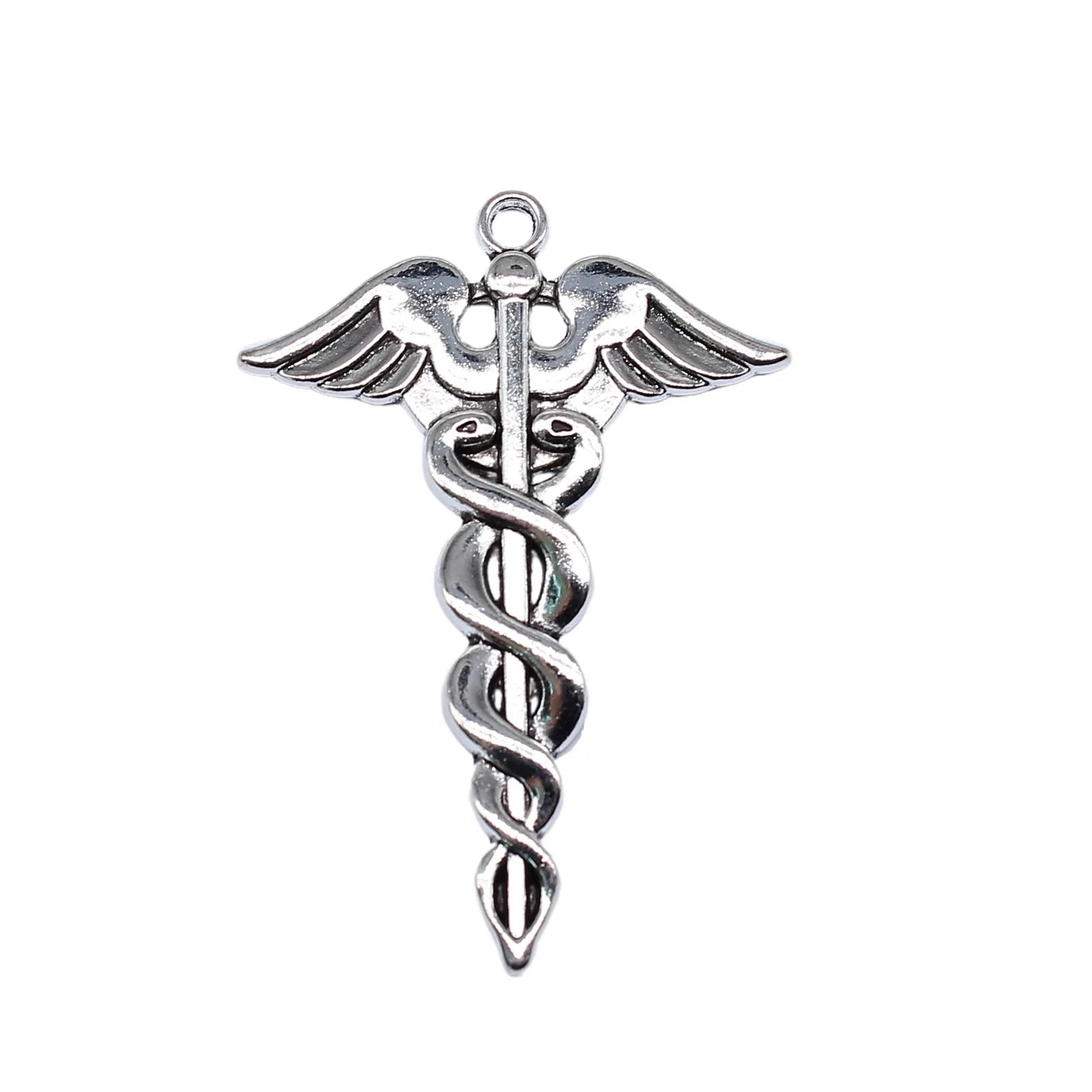 53x37mm 5.9g Multicolor Zinc Alloy Medical Caduceus Charm Pendant for DIY Necklace Bracelet Making